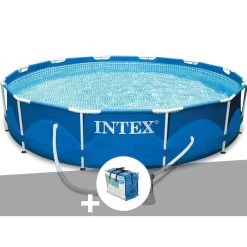 Intex Kit Piscine Tubulaire Metal Frame Ronde 3,66 X 0,76 M + Bâche à Bulles
