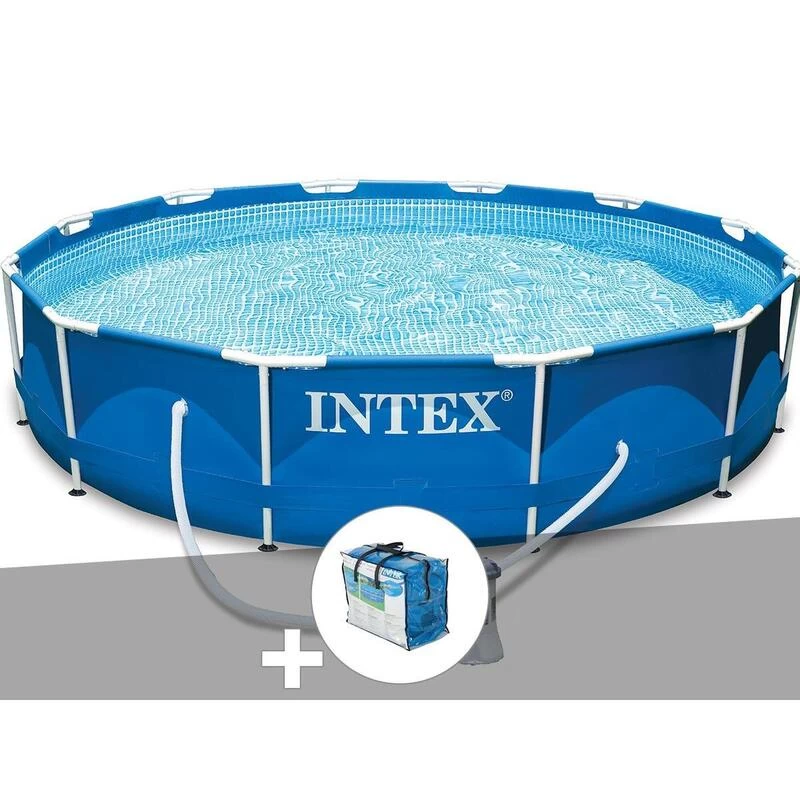 Intex Kit Piscine Tubulaire Metal Frame Ronde 3,66 X 0,76 M + Bâche à Bulles