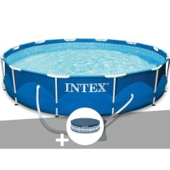 Intex Kit Piscine Tubulaire Metal Frame Ronde 3,66 X 0,76 M + Bâche De Protection