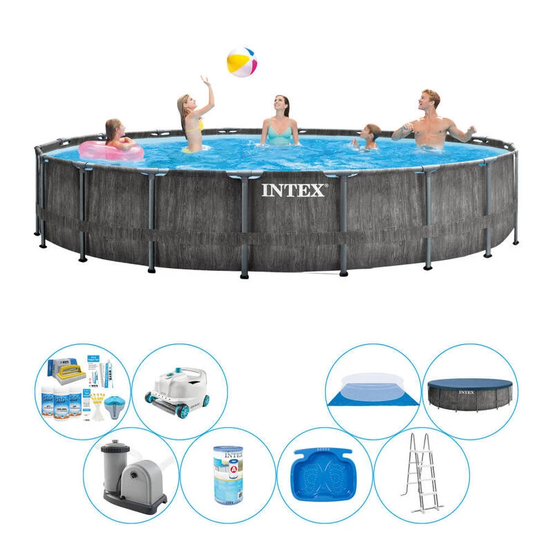 Paquet De Piscine Tout En 1 - Intex Prism Frame Greywood Ronde 549x122 Cm